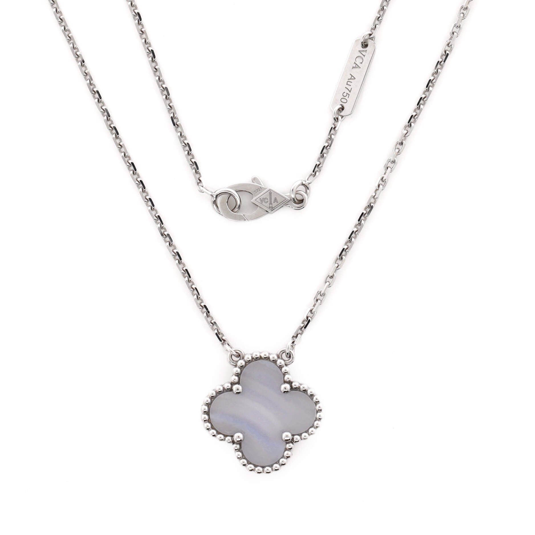 Vintage Alhambra Pendant Necklace 18K White Gold and Chalcedony
