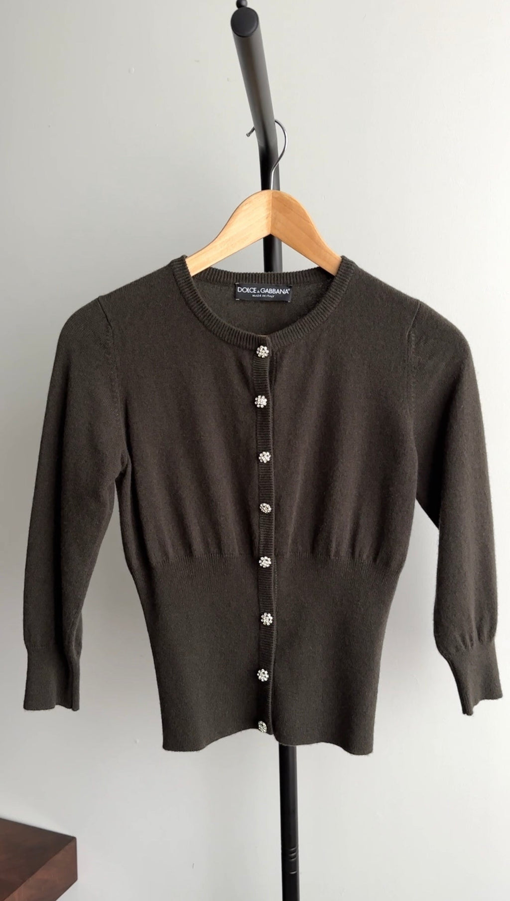 Dolce & Gabbana Olive Cashmere igan with Jewel Buttons - IT40 (4)