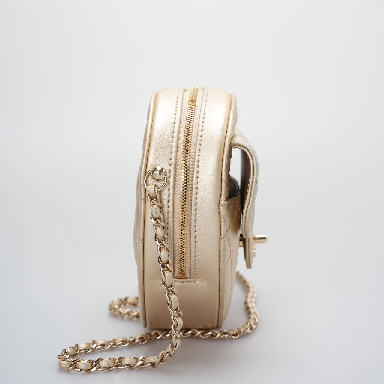 Chanel Champagne Gold Big Heart Bag in Love Heart Clutch Large Size