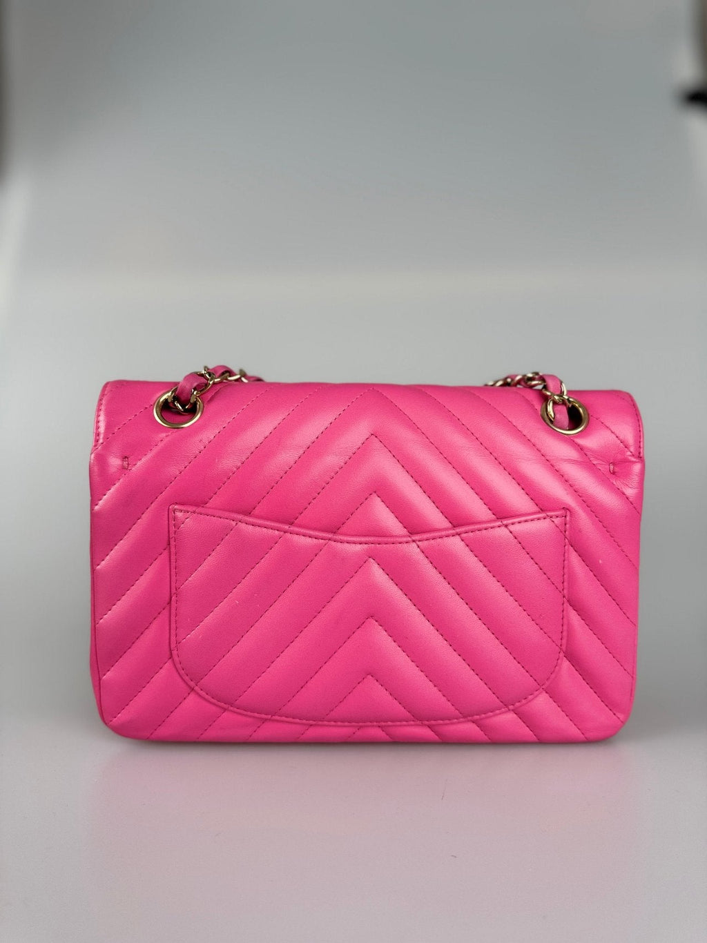 Chanel Small Pink Classic Double Flap Bag in Chevron Lambskin Leather with Gold Hardware
