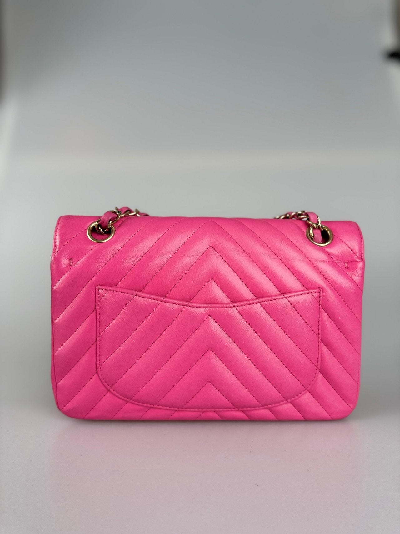 Chanel Small Pink Classic Double Flap Bag in Chevron Lambskin Leather with Gold Hardware