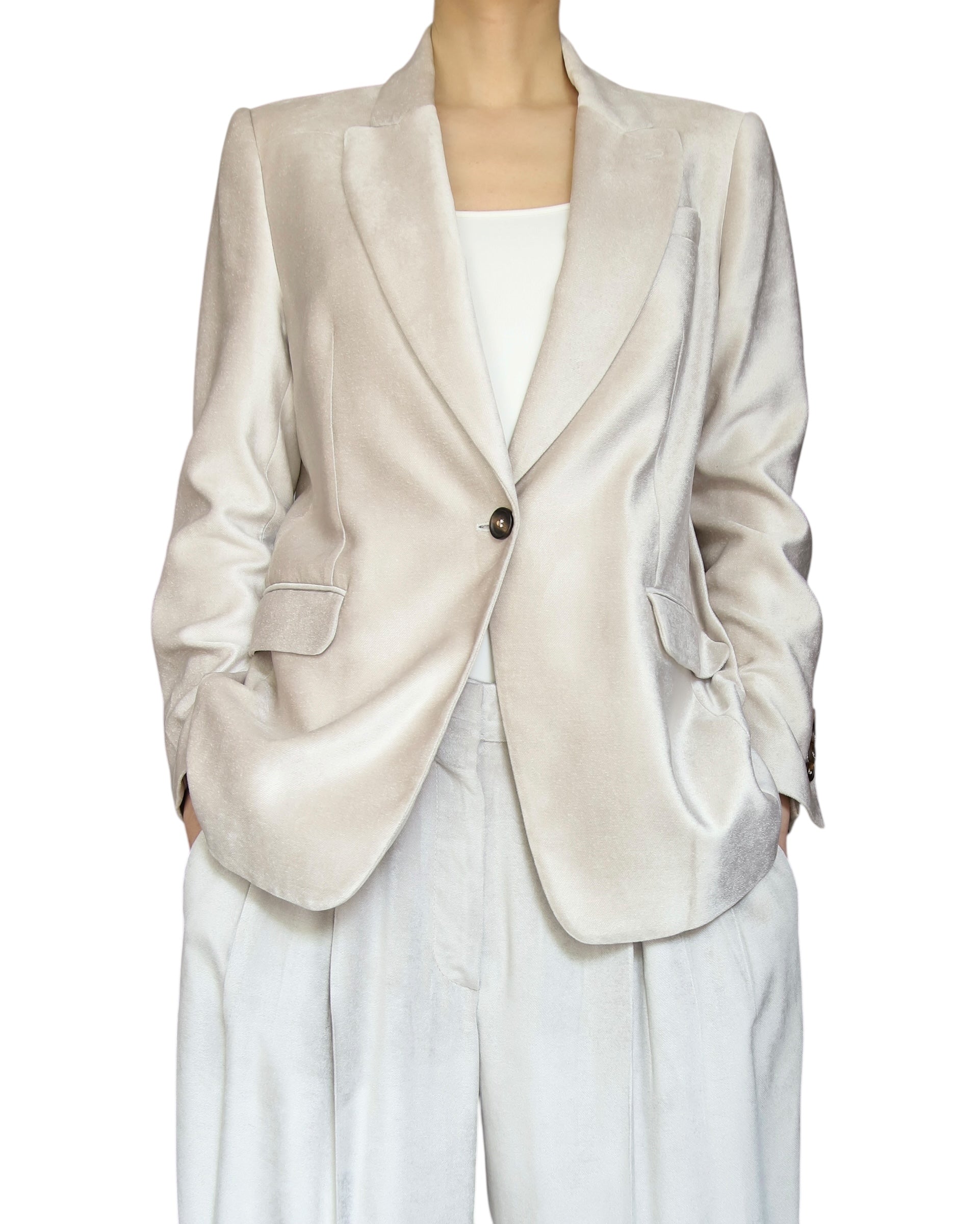Brunello Cucinelli Blush Beige Velvet  Blazer - IT 44 / 8