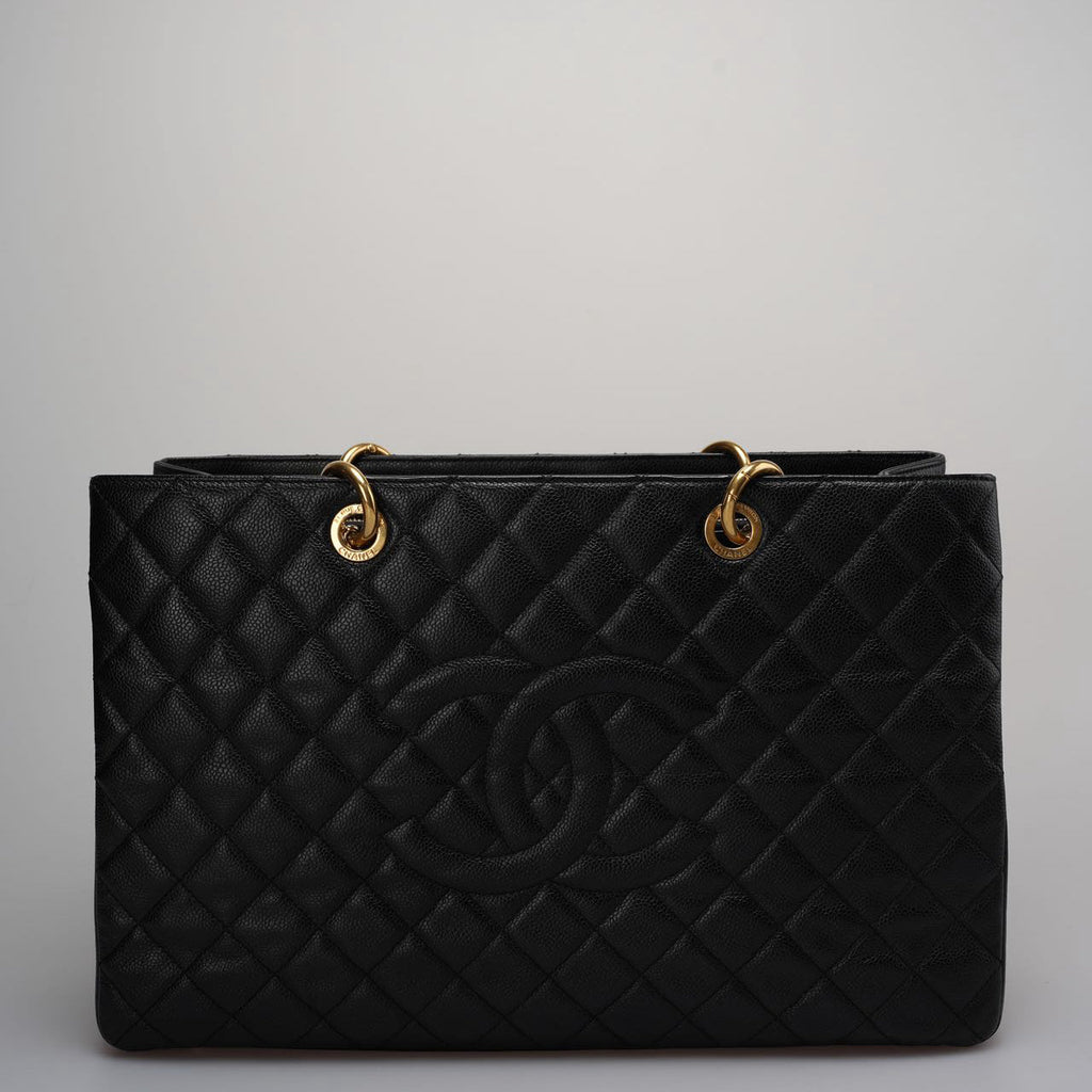 Chanel Large Black Grand Shopping XL GST Tote Bag In Caviar Leather With Gold Hardwares