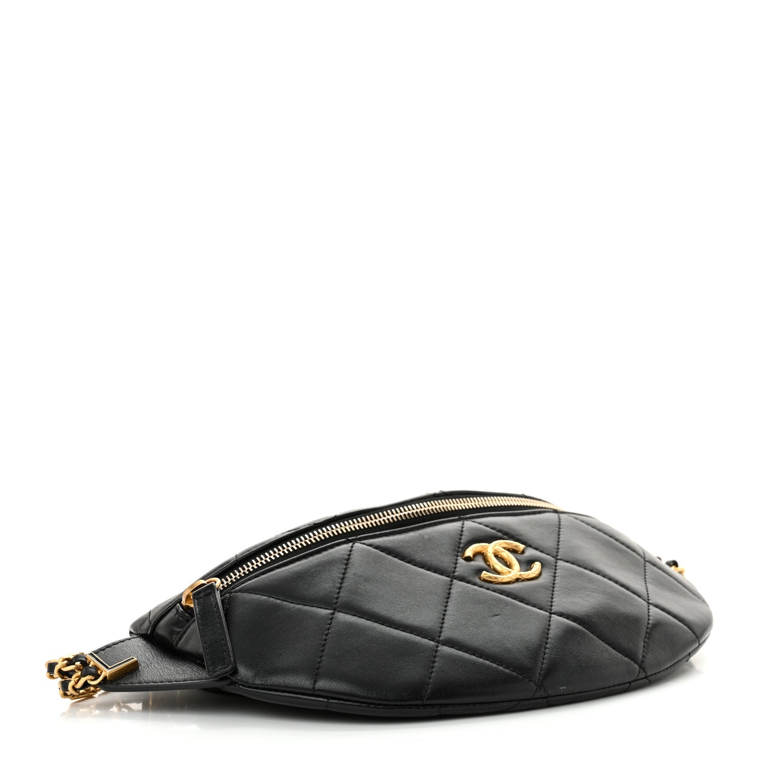 Lambskin Enamel Quilted Waist Bag Black