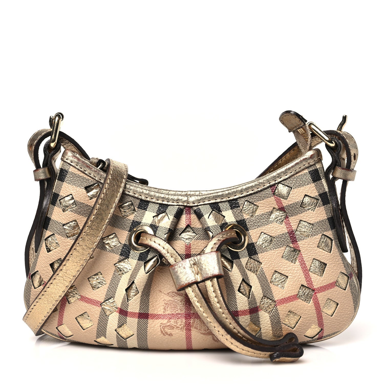 Haymarket Check Perforated Crossbody Gold