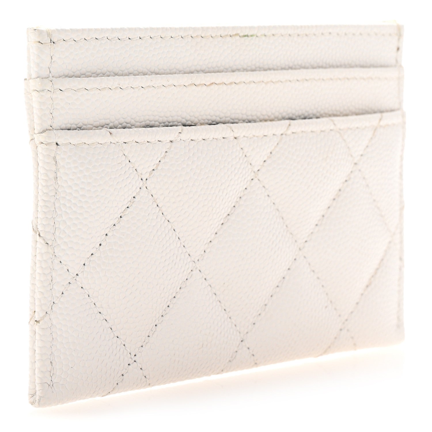 Caviar Metal Quilted Striated CC  Holder White