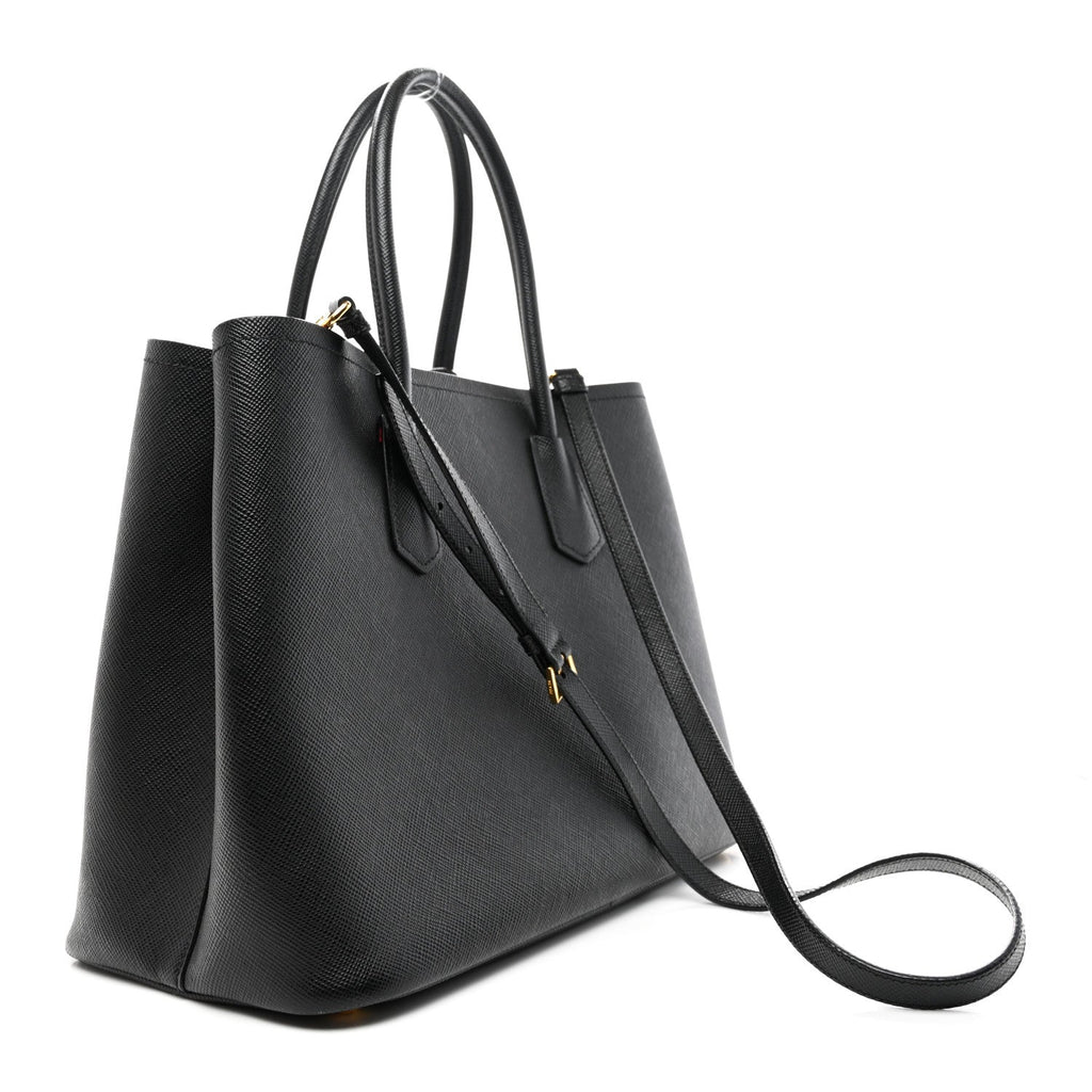 Saffiano Cuir Medium Double Bag Black Fuoco