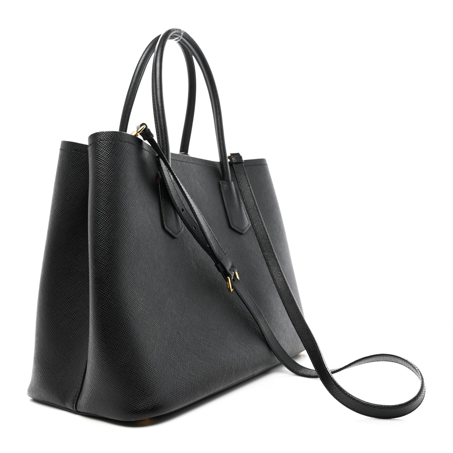 Saffiano Cuir Medium Double Bag Black Fuoco