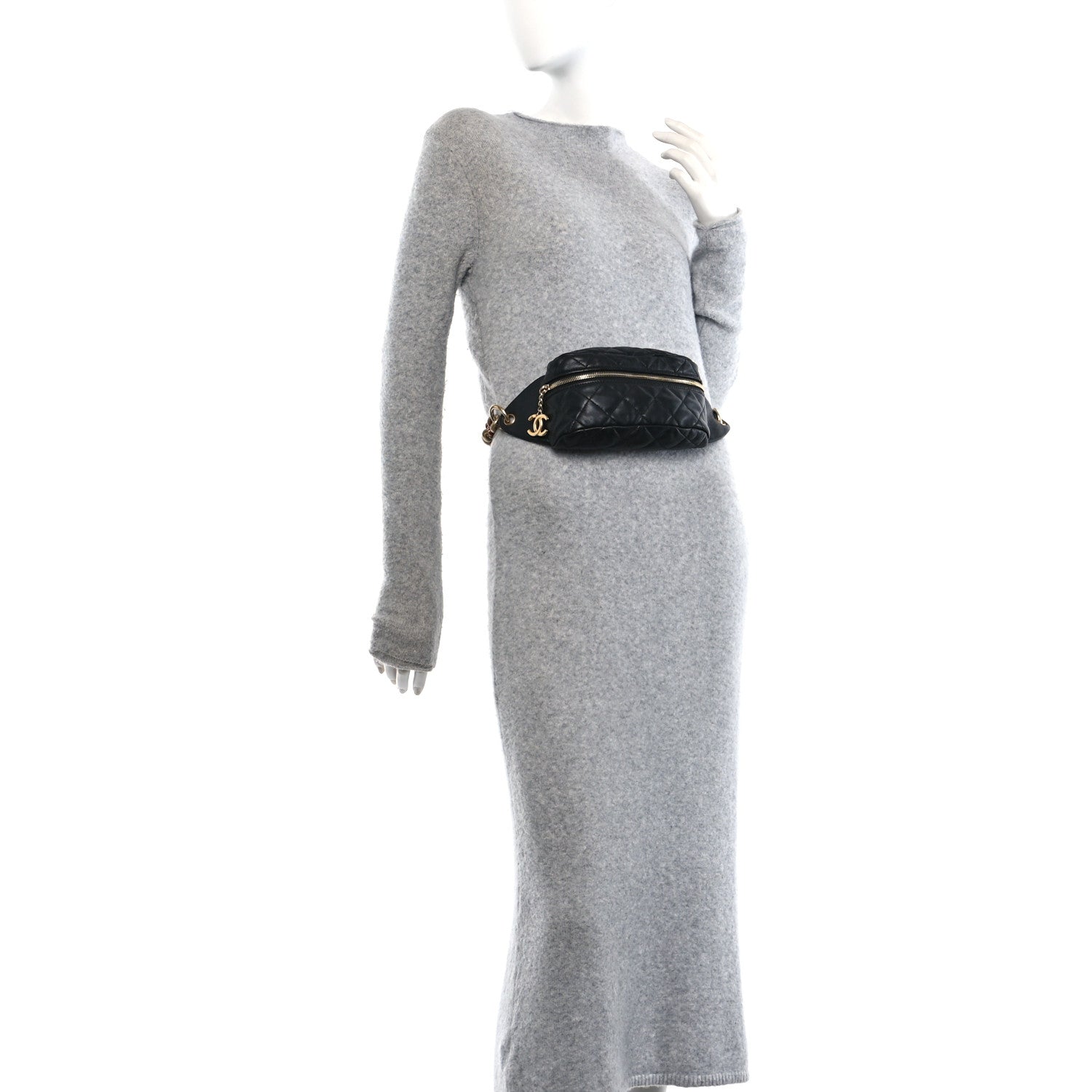 Lambskin Quilted Linked In Waist Bag Black