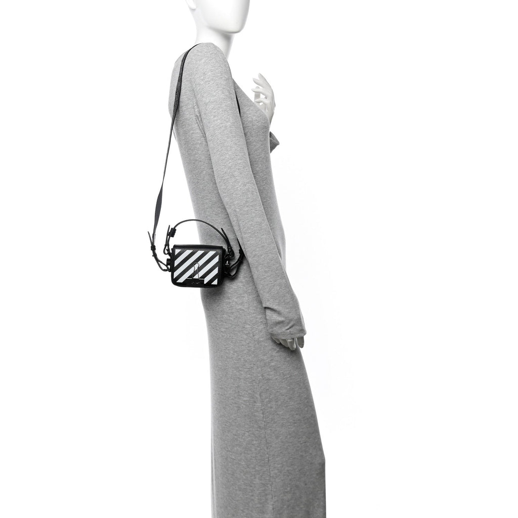 Saffiano Striped Baby Diag Binder Clip Bag Black White
