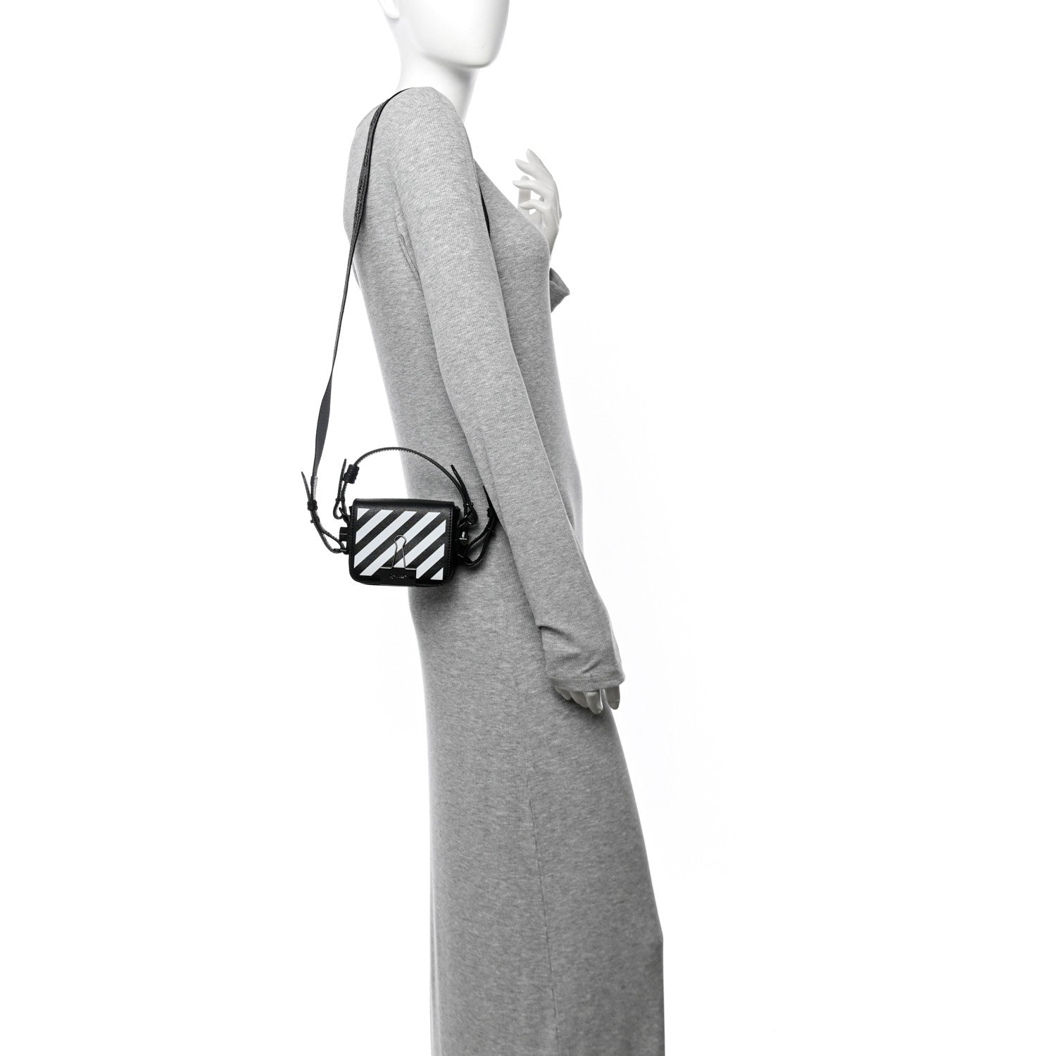 Saffiano Striped Baby Diag Binder Clip Bag Black White