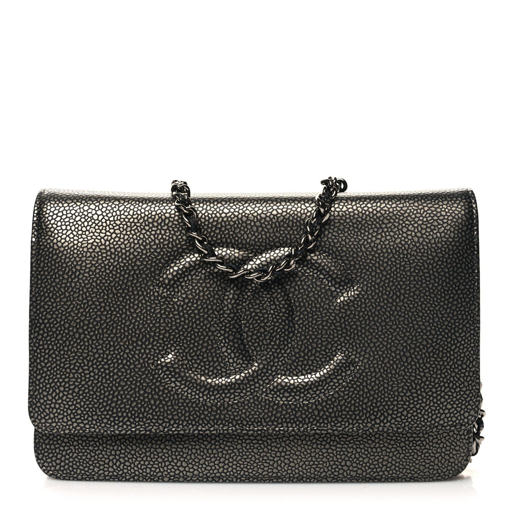 Metallic Caviar Timeless CC Wallet On Chain WOC Grey