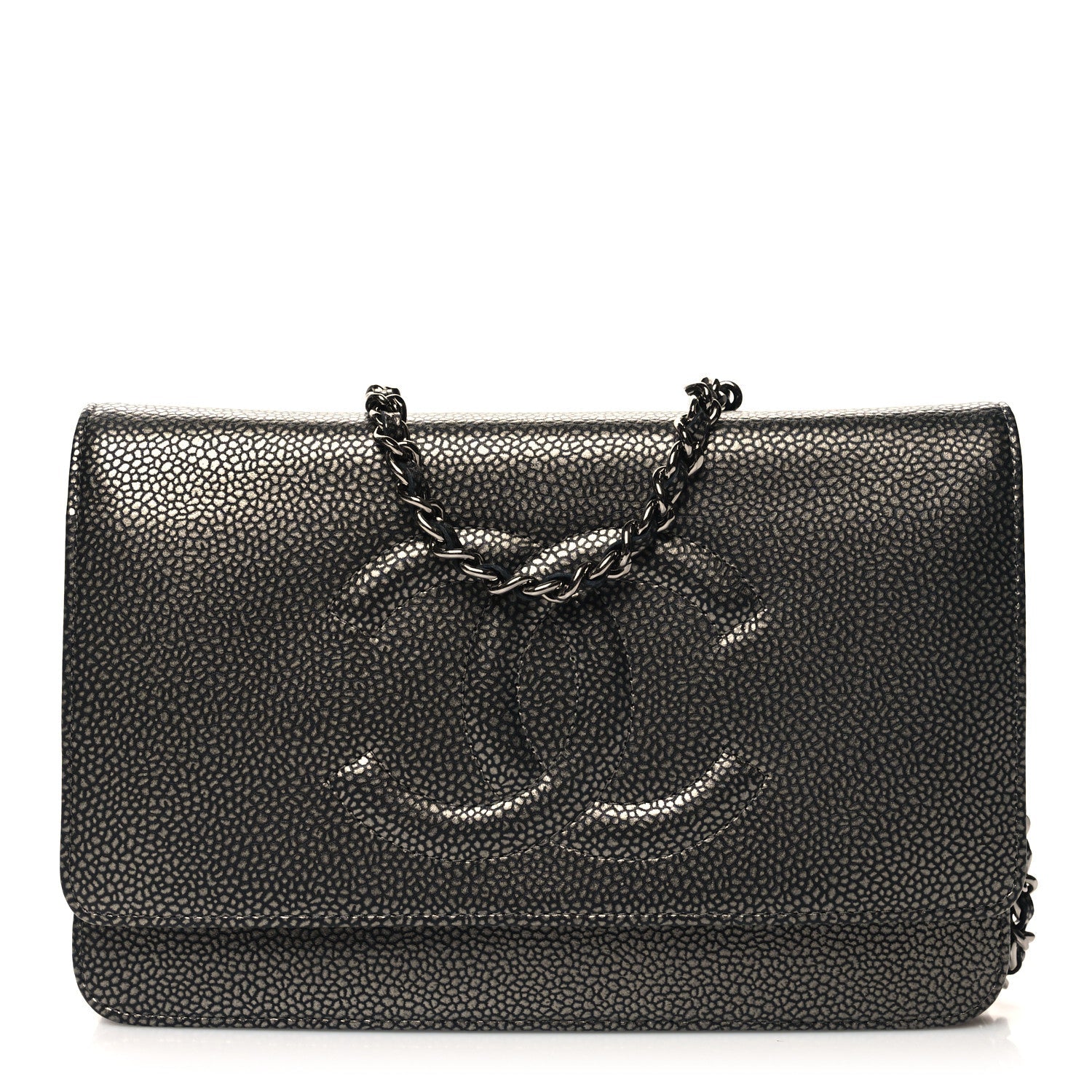 Metallic Caviar Timeless CC Wallet On Chain WOC Grey
