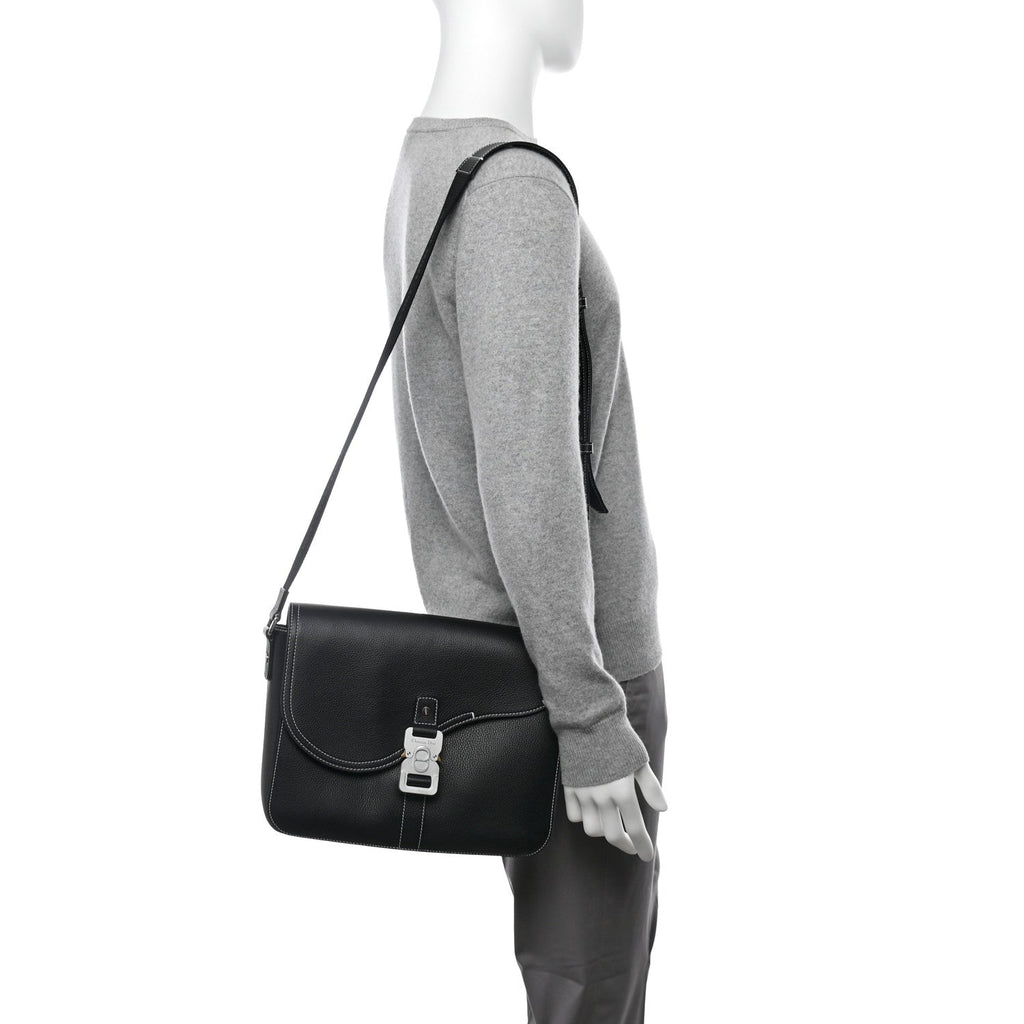 Grained Calfskin Medium Saddle Messenger Bag Black