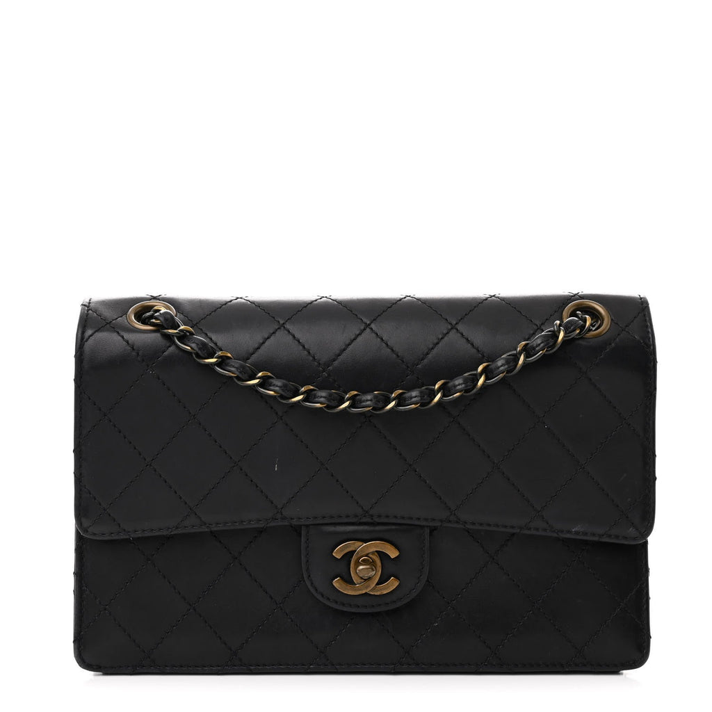 Calfskin Stitched Medium Single Flap Black