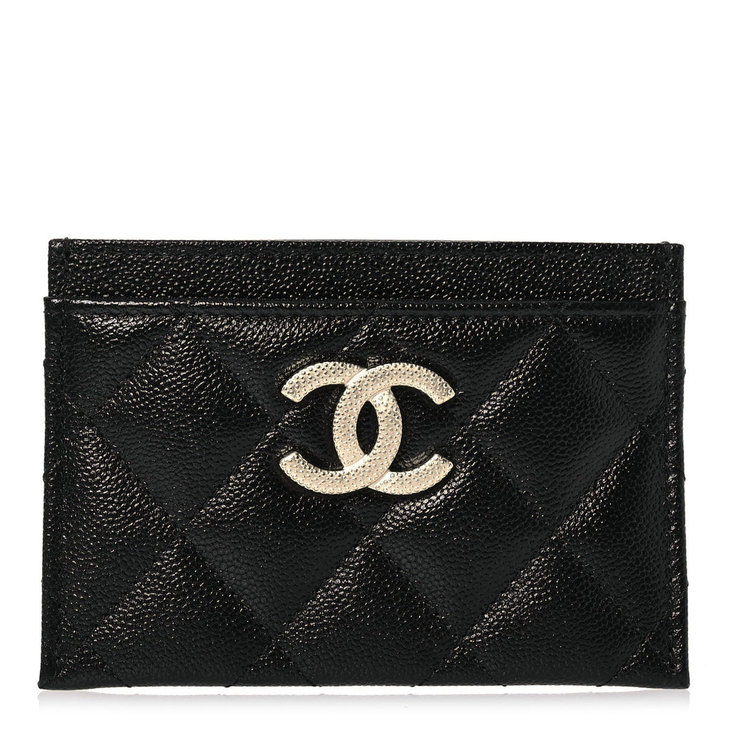 Caviar Quilted Studded CC  Holder Black