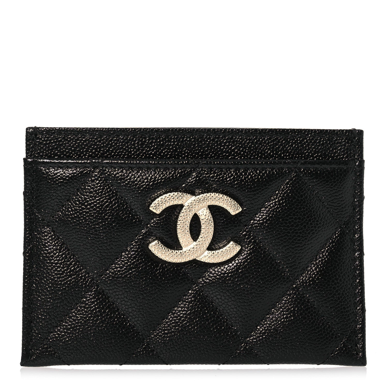 Caviar Quilted Studded CC  Holder Black
