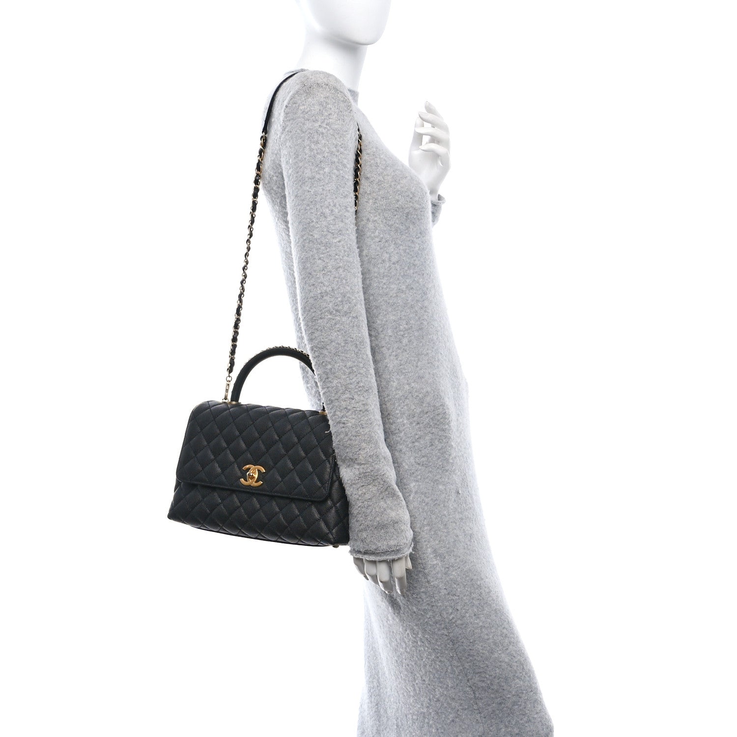 Caviar Quilted Small Coco Chain Handle Flap Black