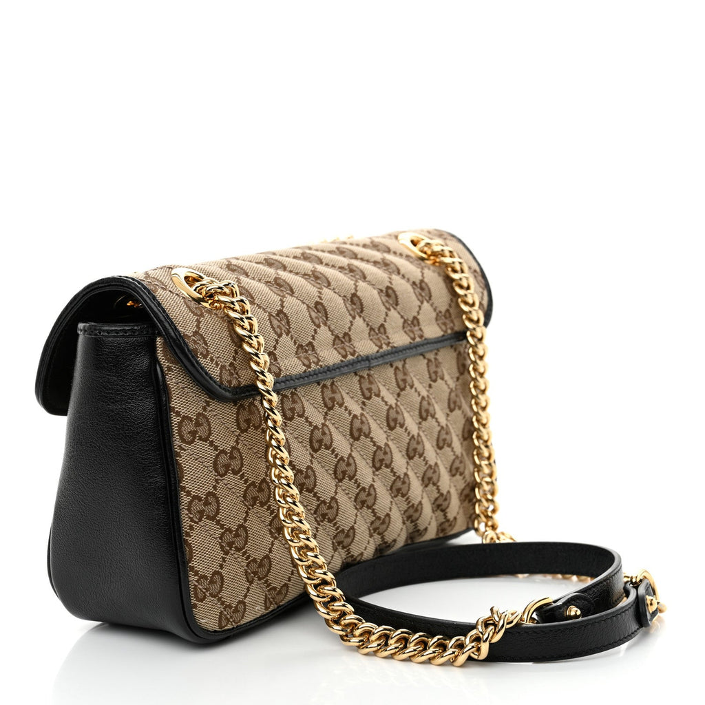 Monogram Matelasse Diagonal Small GG Marmont Shoulder Bag Beige Black