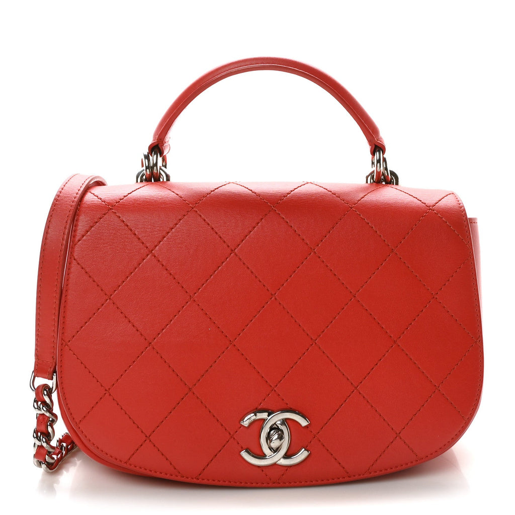 Calfskin Stitched Small Ring My Bag Flap Crossbody Red