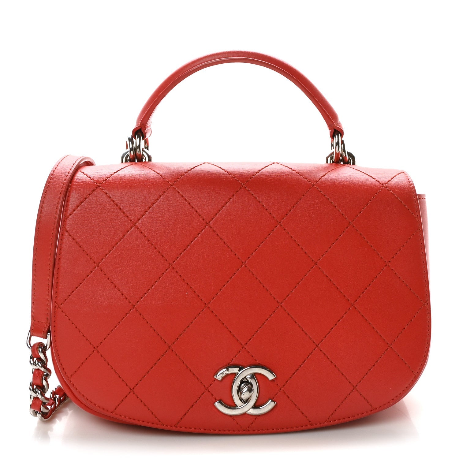 Calfskin Stitched Small Ring My Bag Flap Crossbody Red