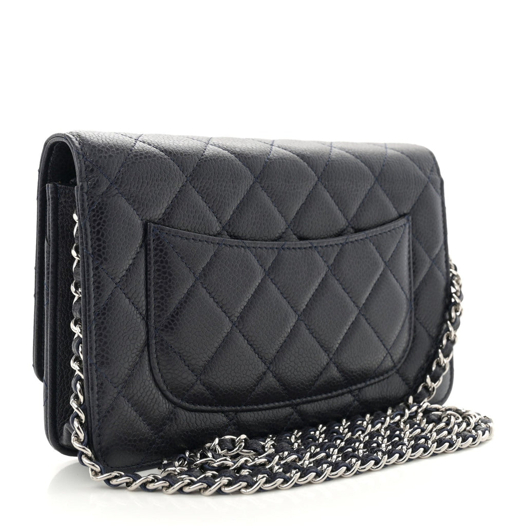 Caviar Quilted Wallet on Chain WOC Navy Blue