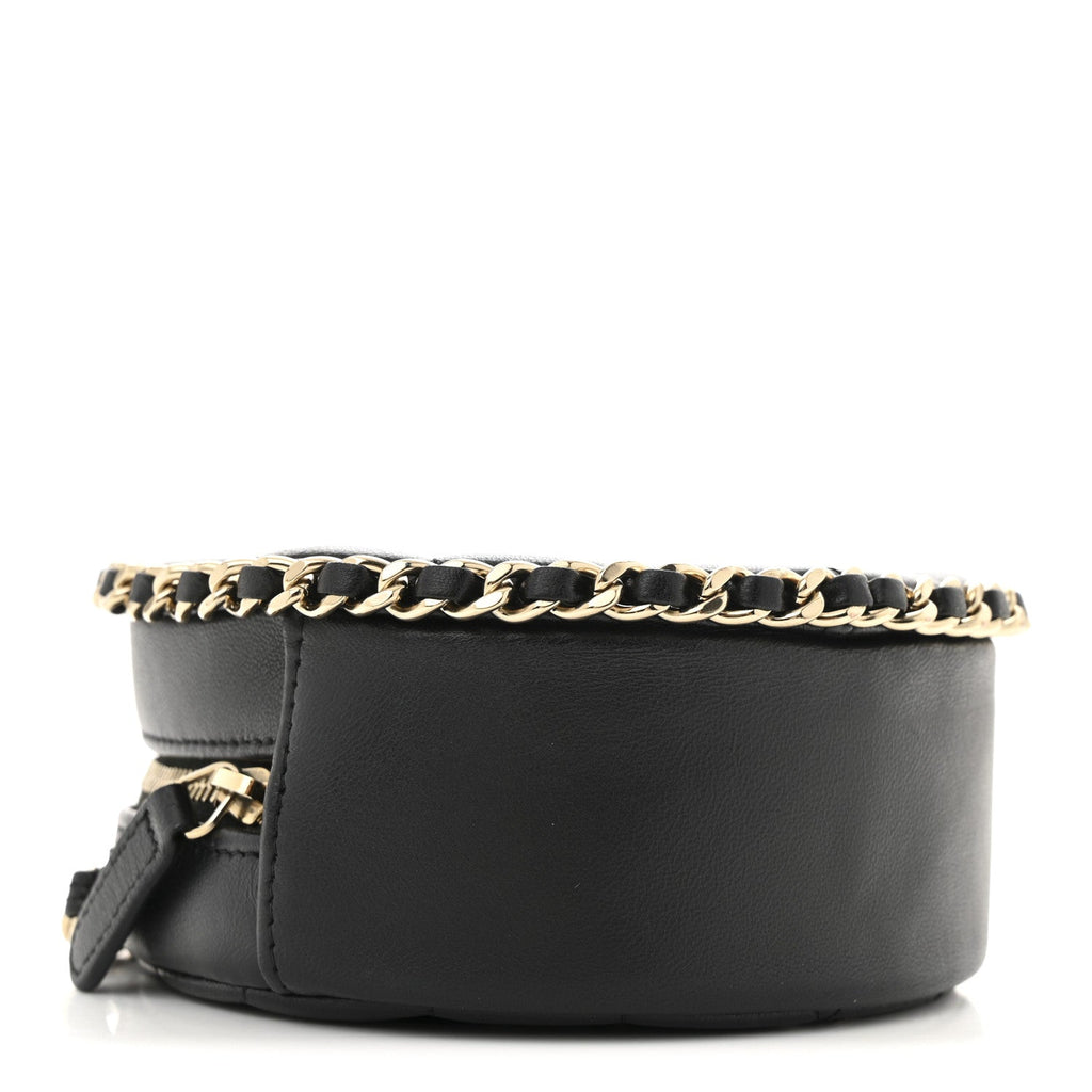 Lambskin Quilted Chain Around CC Round Clutch With Chain Black