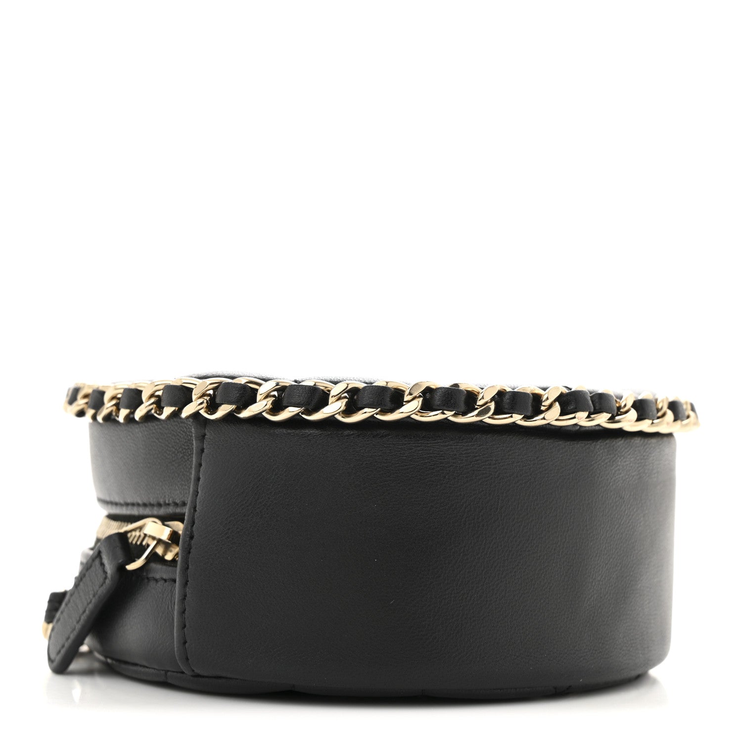 Lambskin Quilted Chain Around CC Round Clutch With Chain Black
