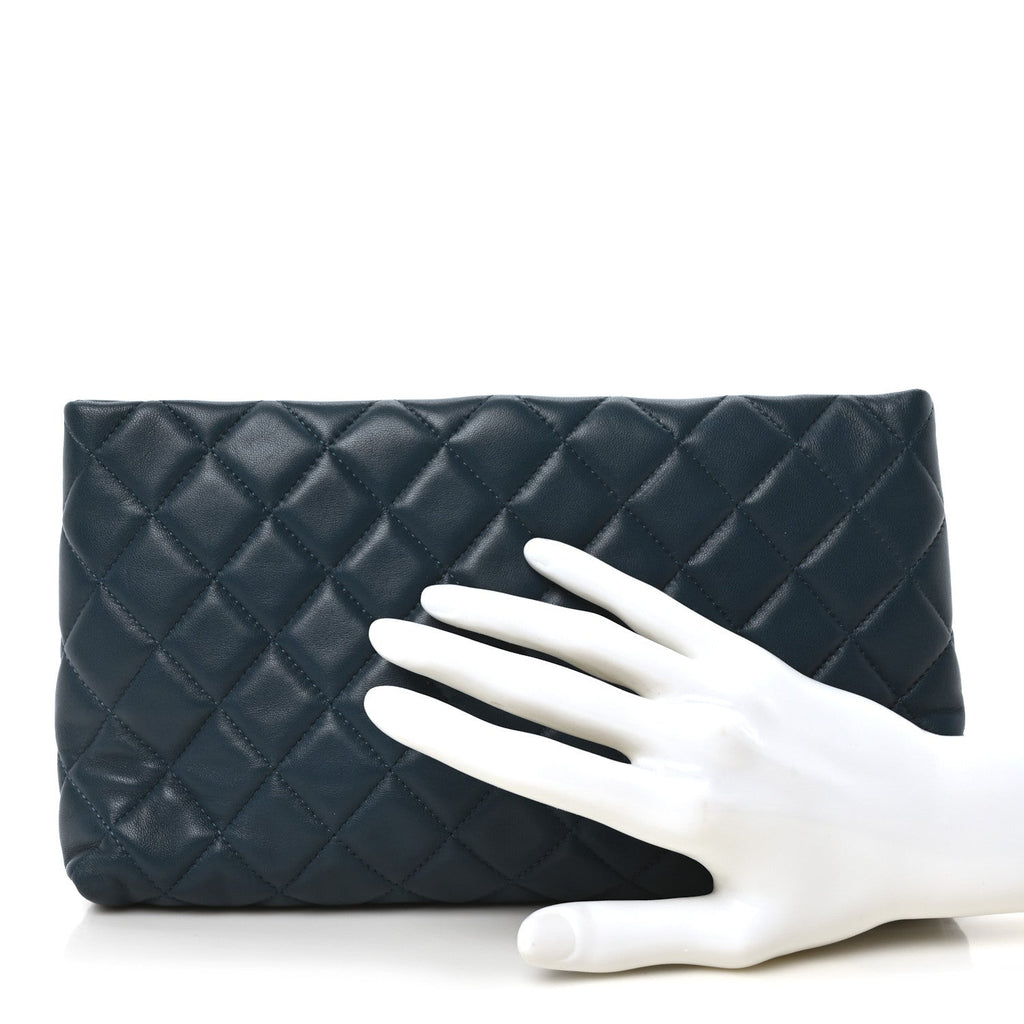 Lambskin Quilted Clutch  Turquoise
