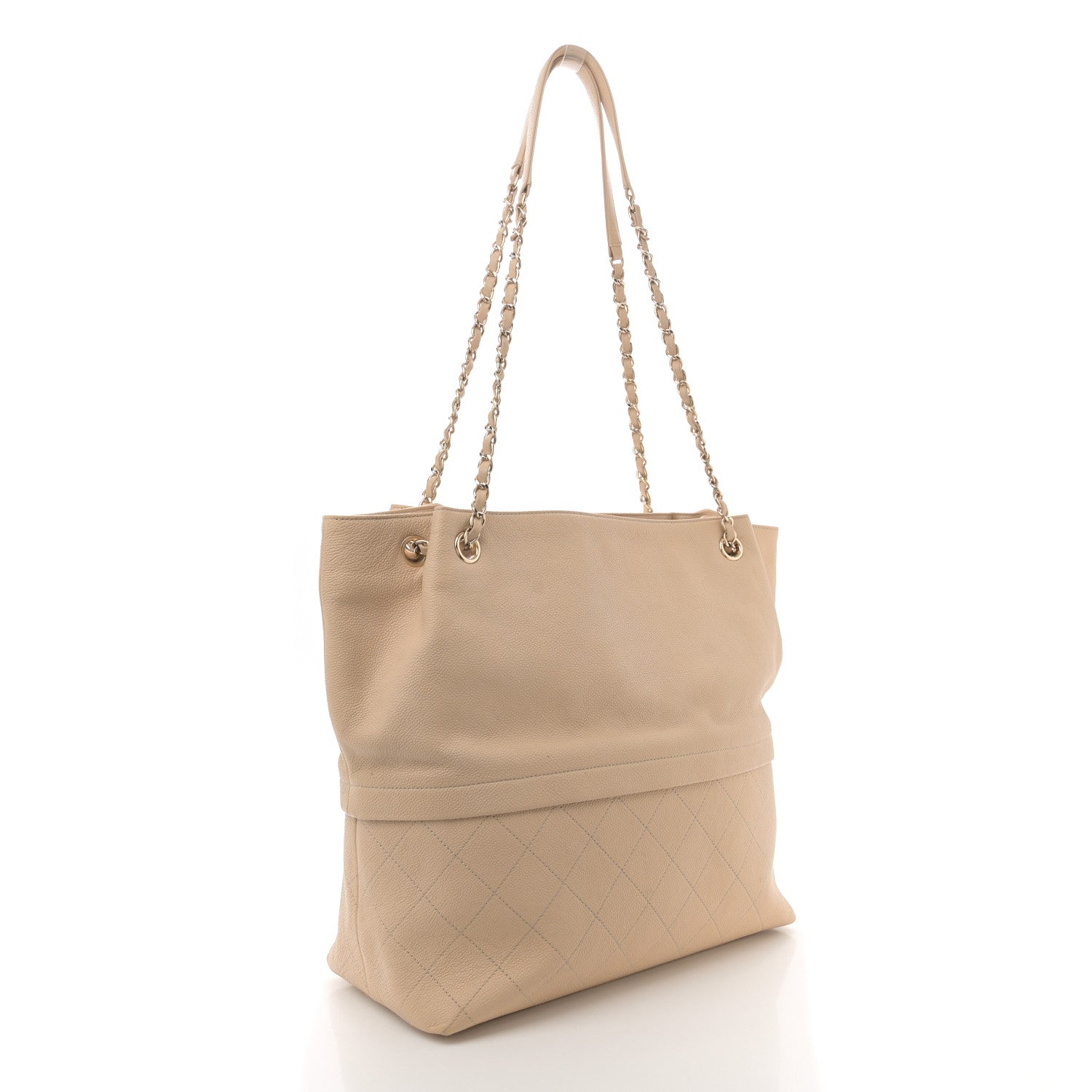 Caviar Stitched Shopping Tote Beige