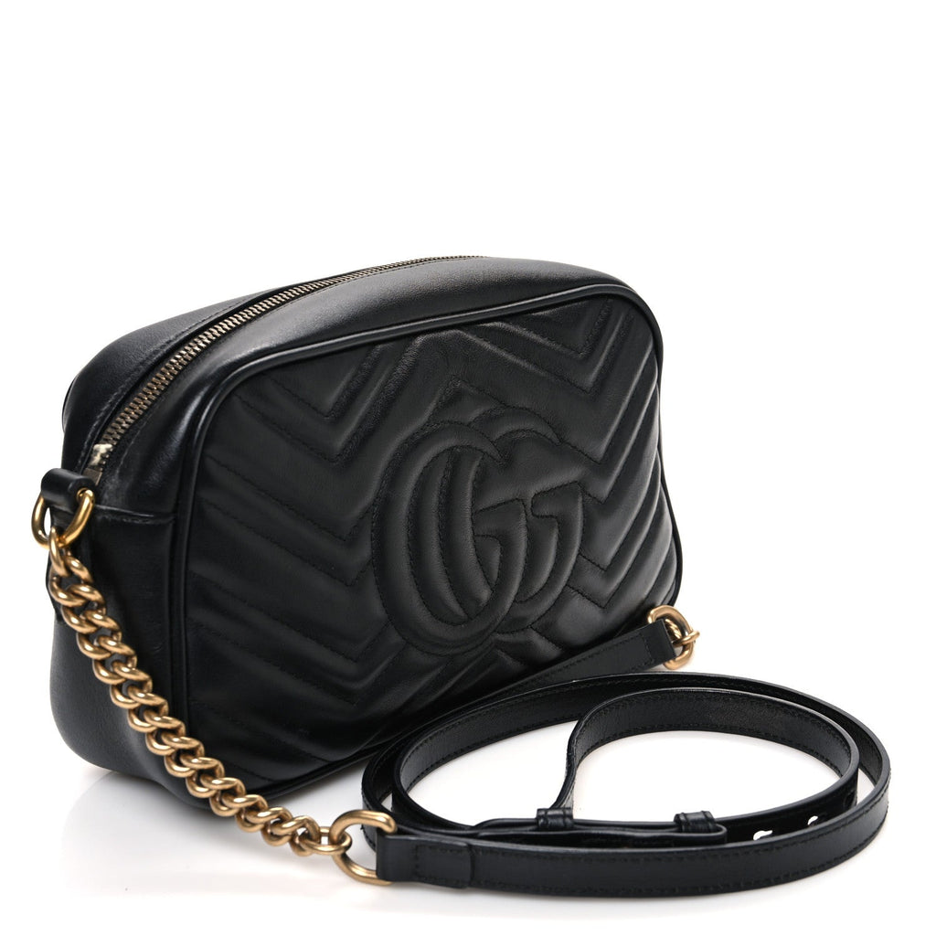 Calfskin Matelasse Small GG Marmont Chain Shoulder Bag Black