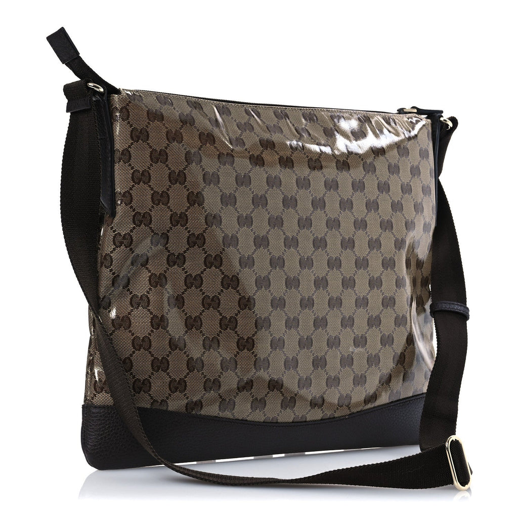 Crystal Monogram Medium Flat Messenger Bag Dark Brown