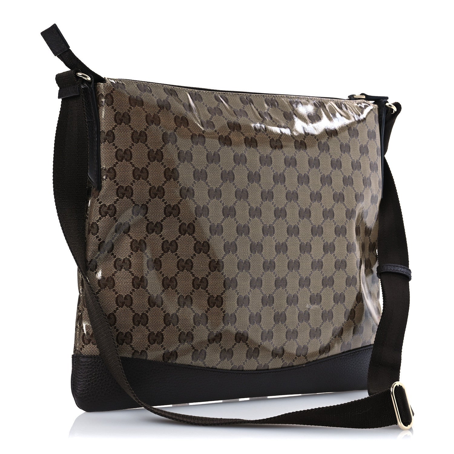 Crystal Monogram Medium Flat Messenger Bag Dark Brown