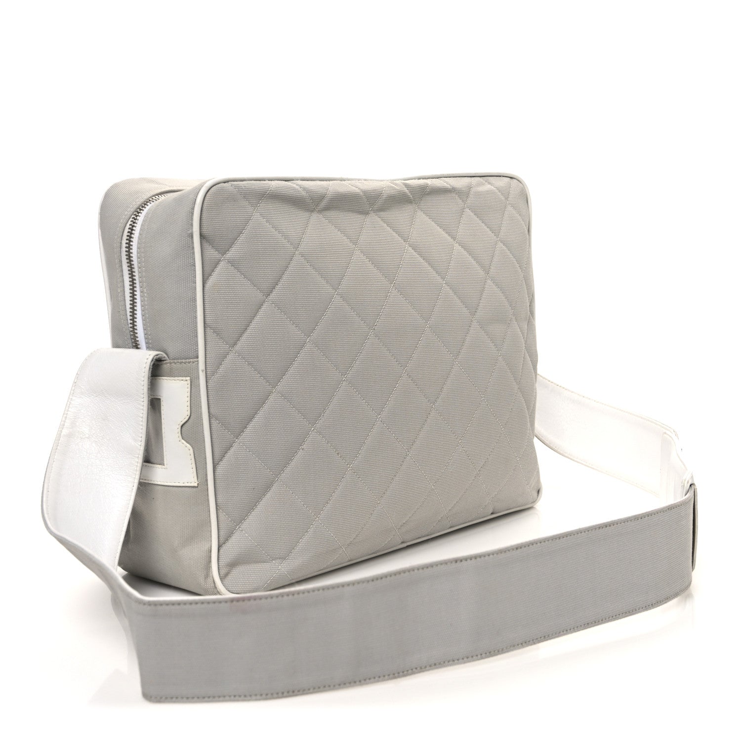 Canvas Quilted Sport Shoulder Bag Grey White