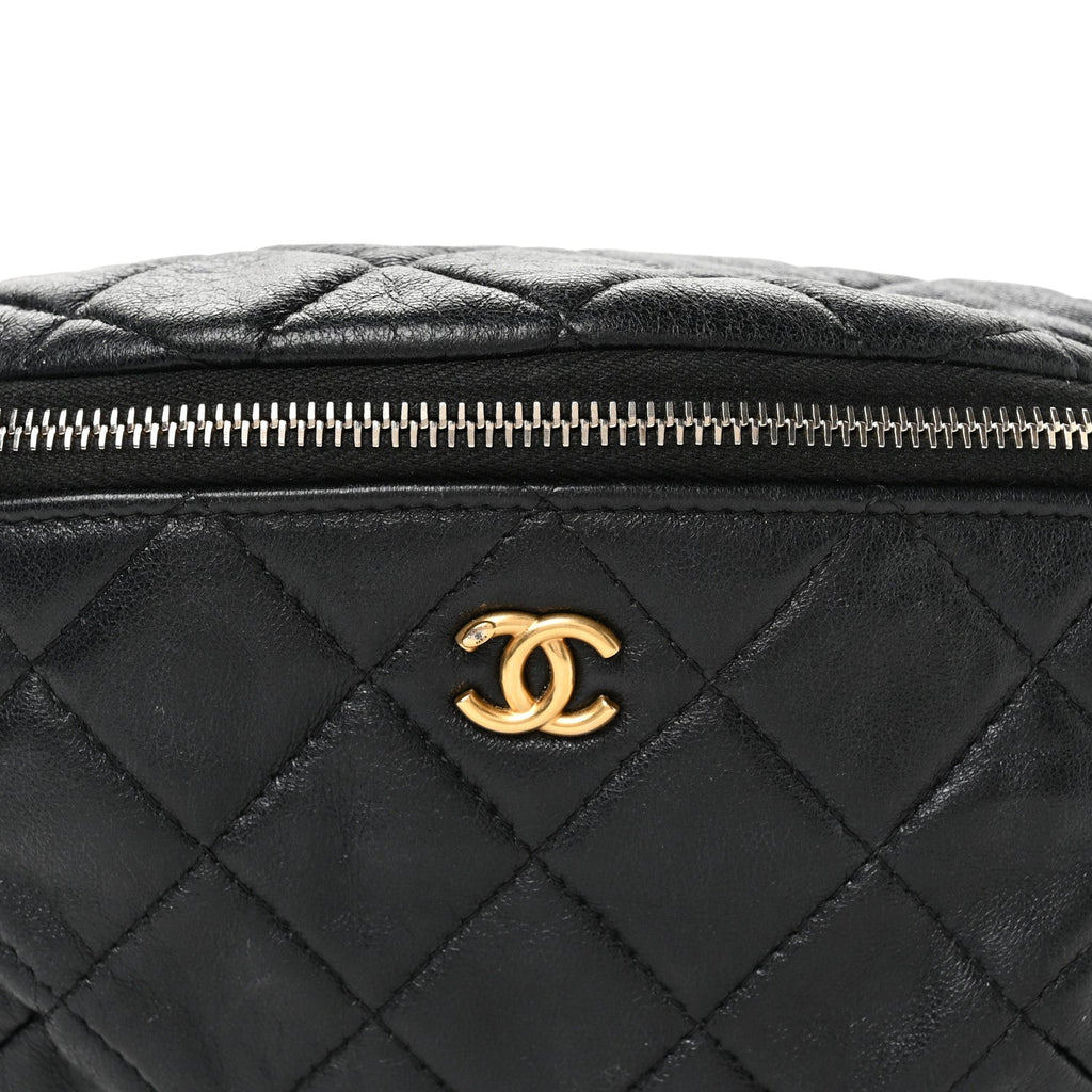 Shiny Lambskin Quilted Pearl Crush Belt Bag Black