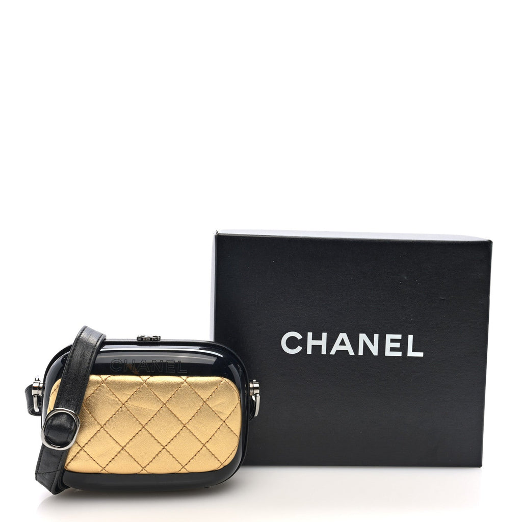 Lambskin Quilted Plexiglass Box Bag Black Gold