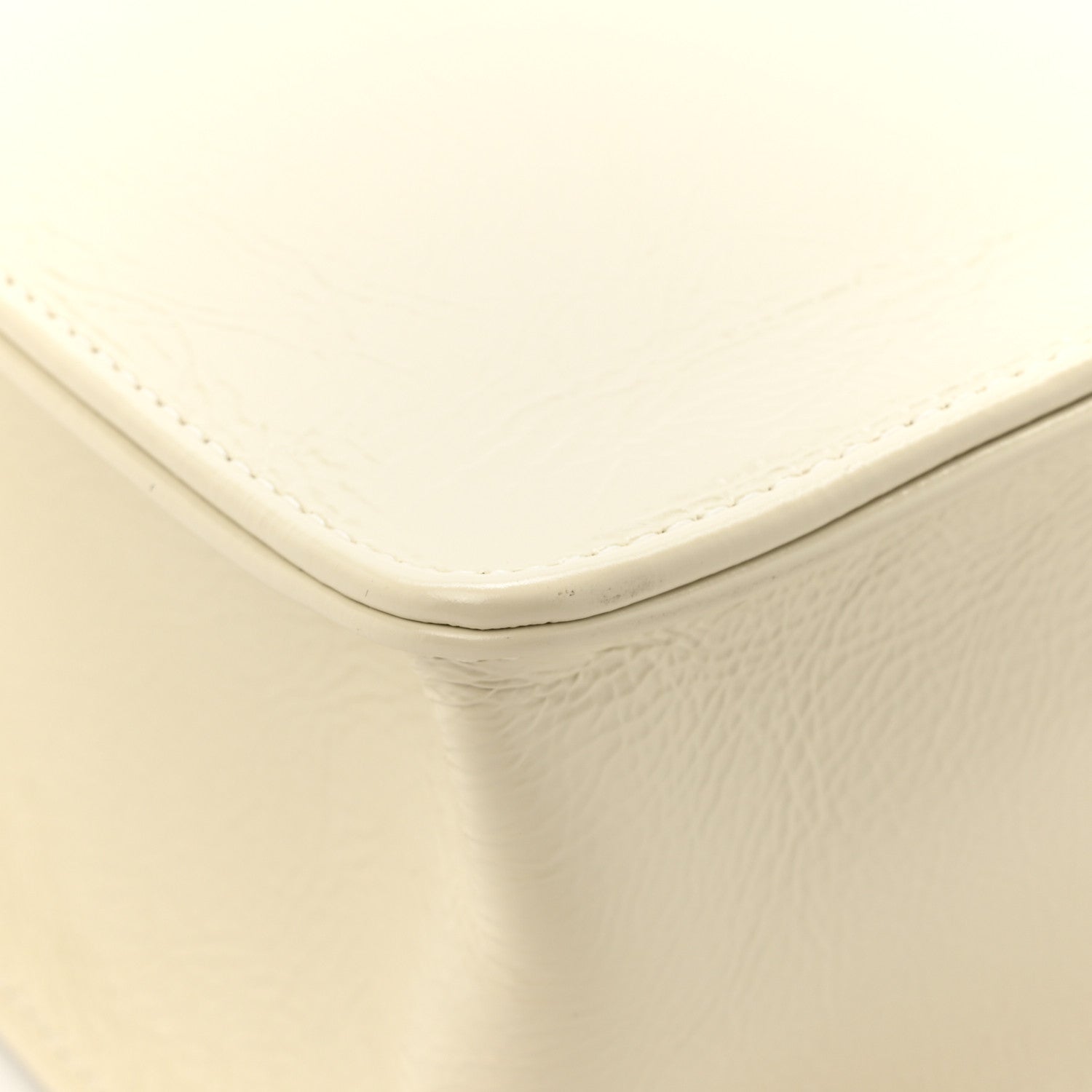 Shiny Aged Calfskin North South Shopping Bag White