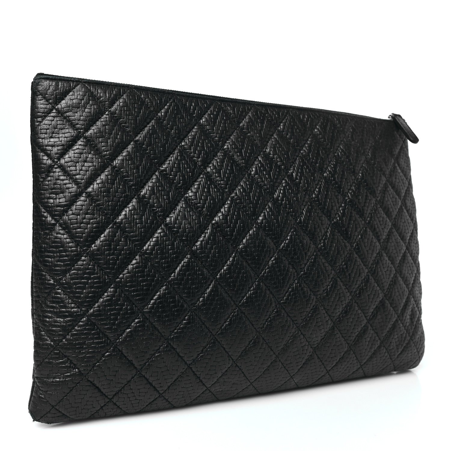 Woven Lambskin Quilted Large Cosmetic Case Black