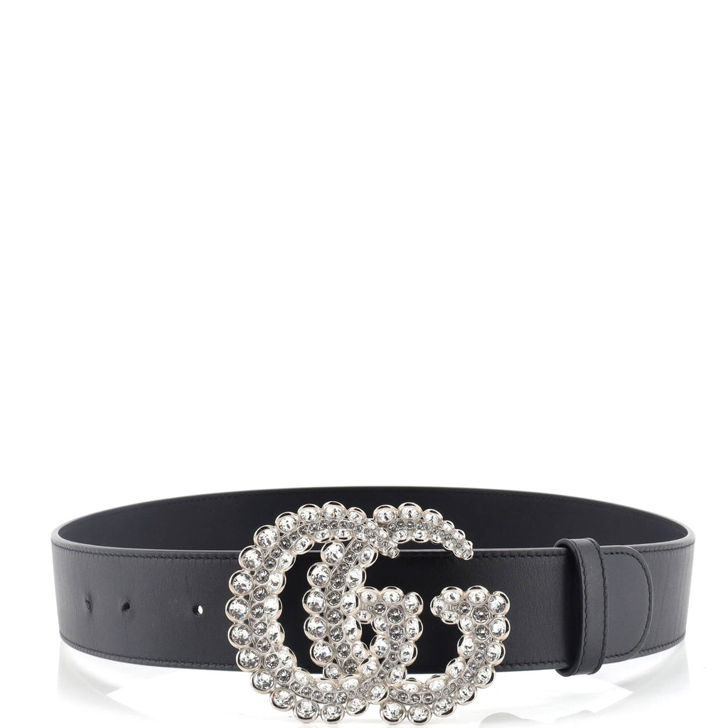 GG Marmont Belt Leather with Crystal Buckle Wide