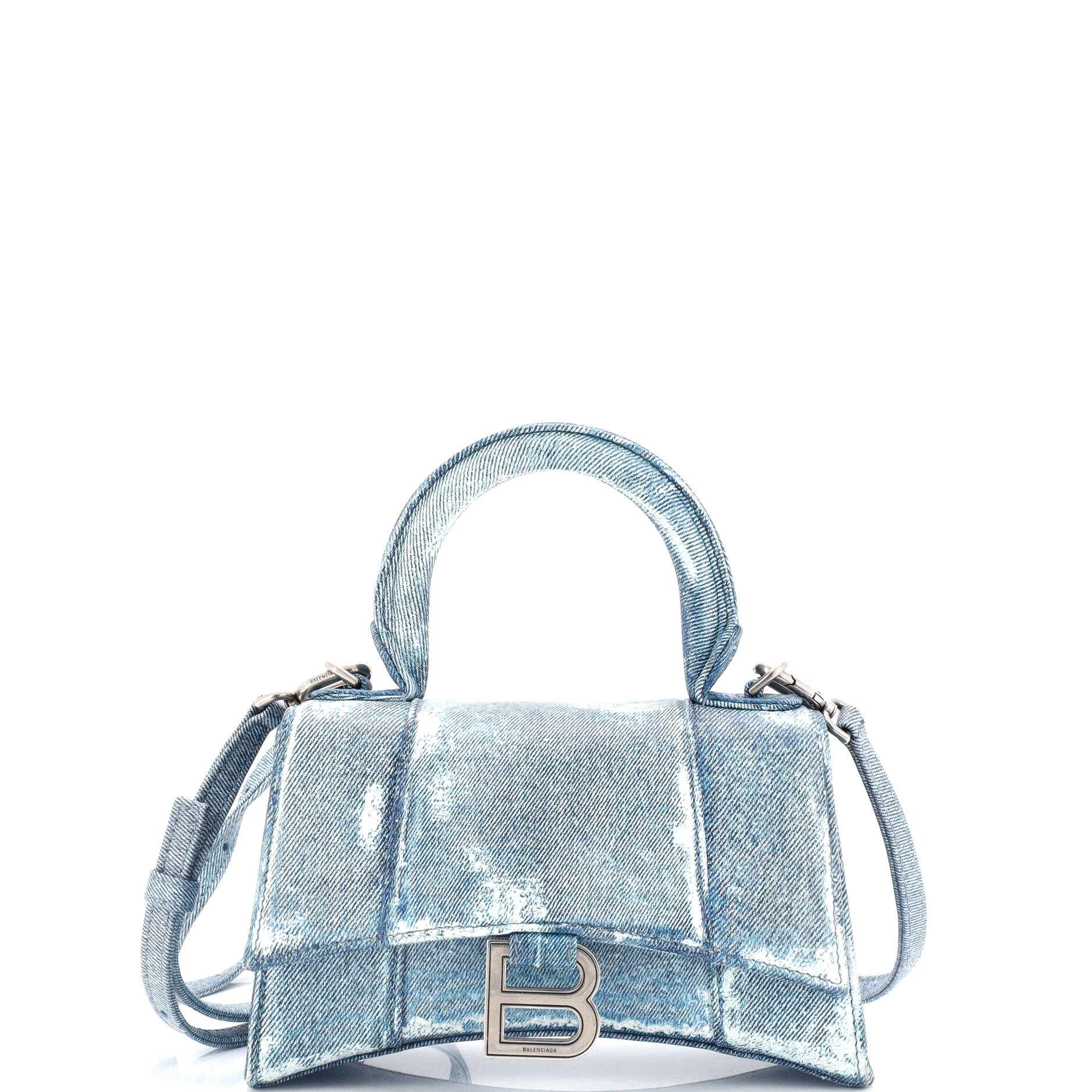 Hourglass Top Handle Bag Denim Printed Leather Small