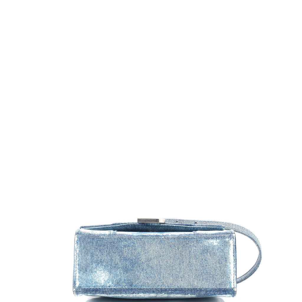 Hourglass Top Handle Bag Denim Printed Leather Small