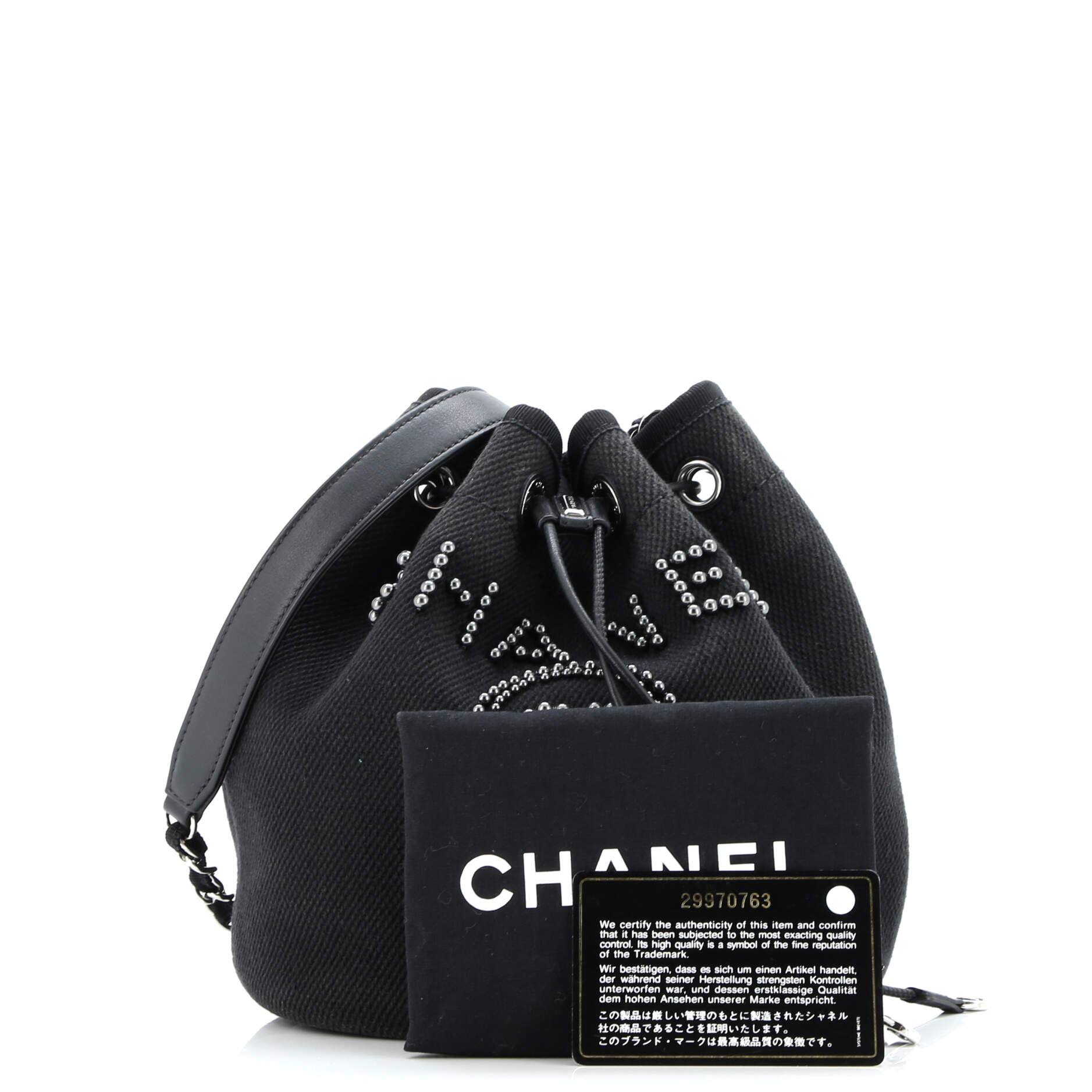 Deauville Drawstring Bucket Bag Pearl Embellished Canvas Medium
