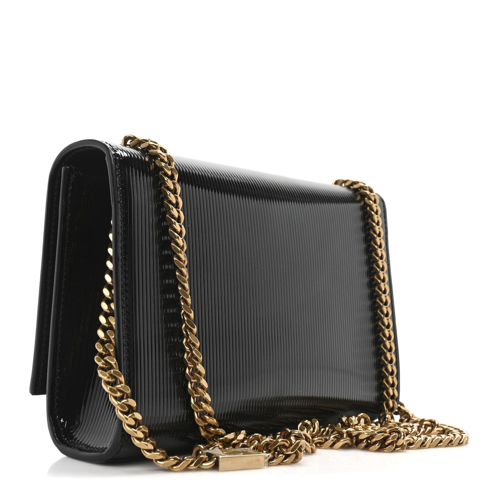 Patent Linear Embossed Small Classic Monogram Kate Tassel Satchel Black