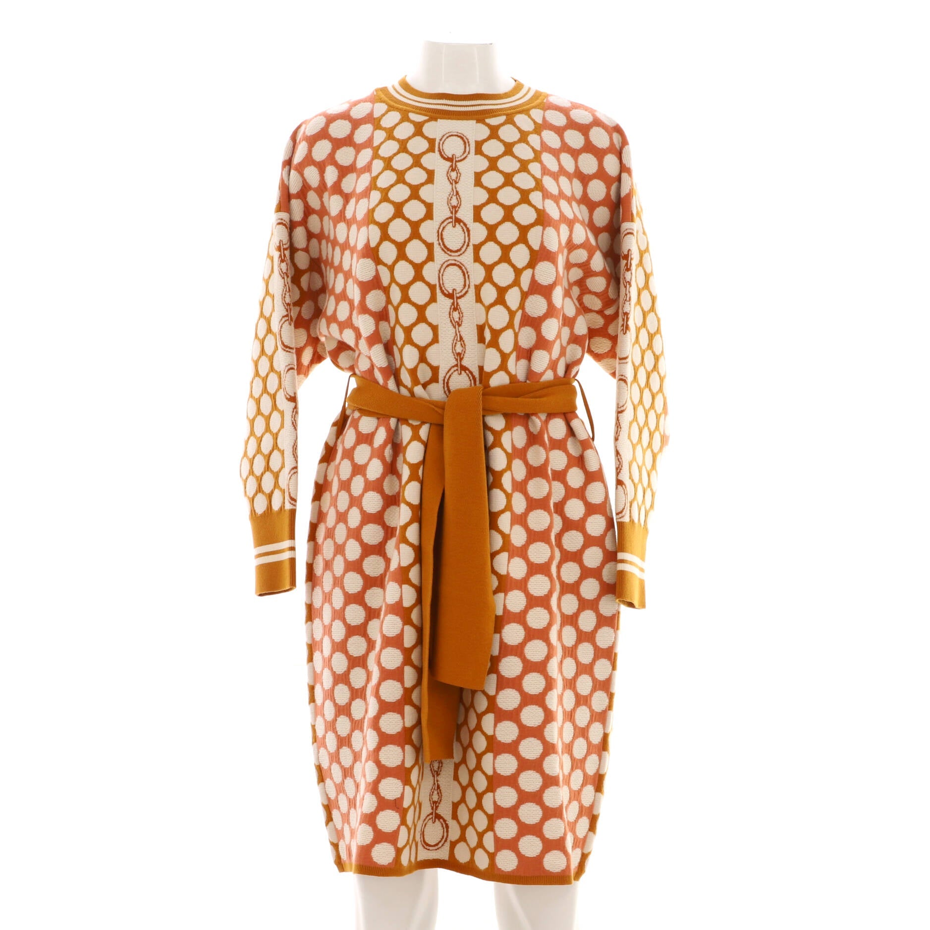 Women's Chaine d'Ancre and Dot Belted Crewneck Sweater Dress Wool Blend