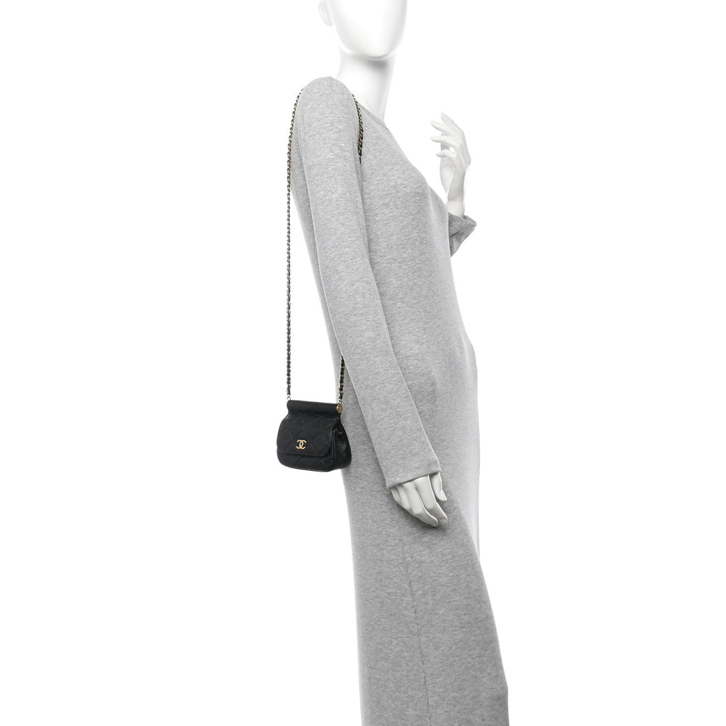 Caviar Quilted Mini Flap Clutch With Chain Black
