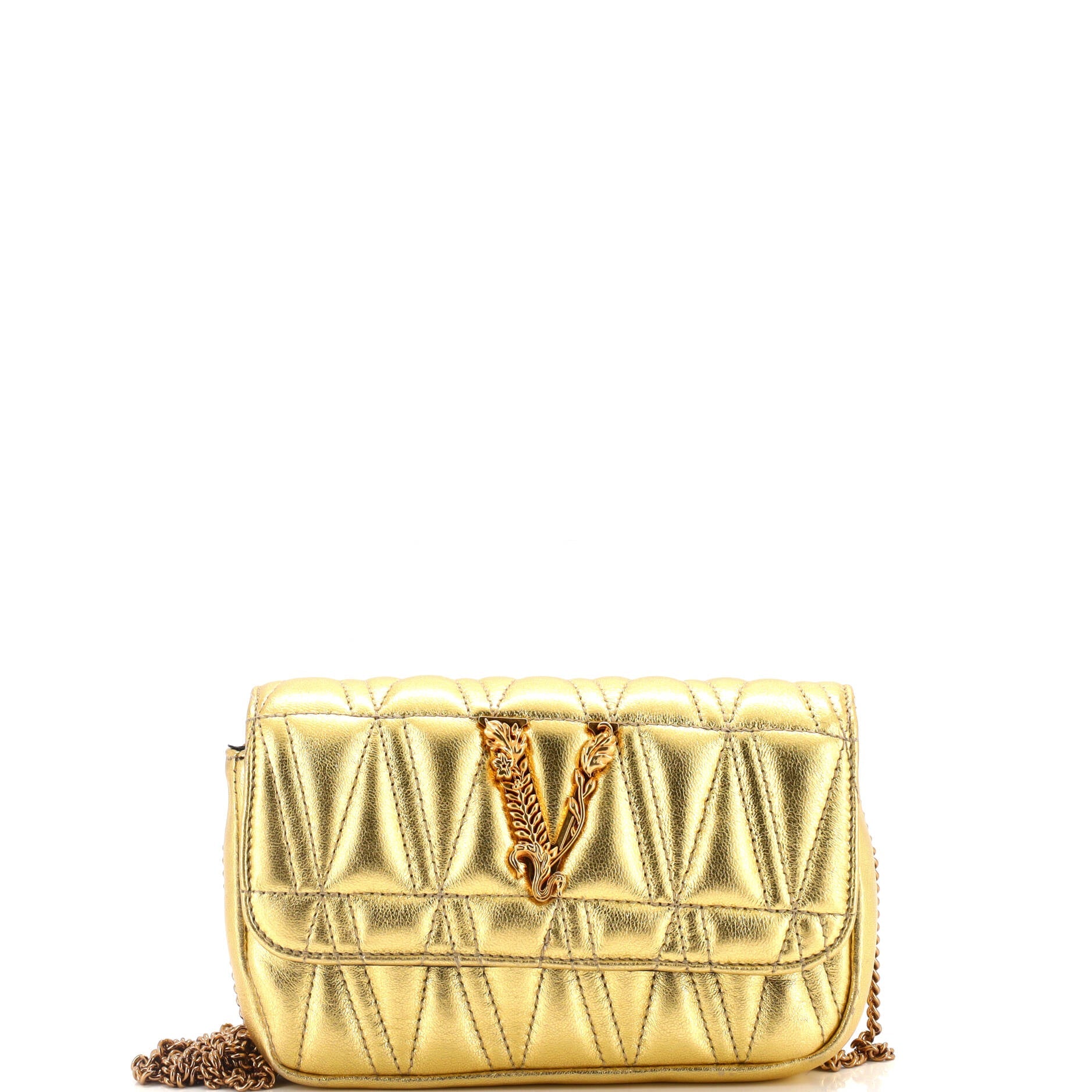 Virtus Chain Flap Shoulder Bag Quilted Leather Mini