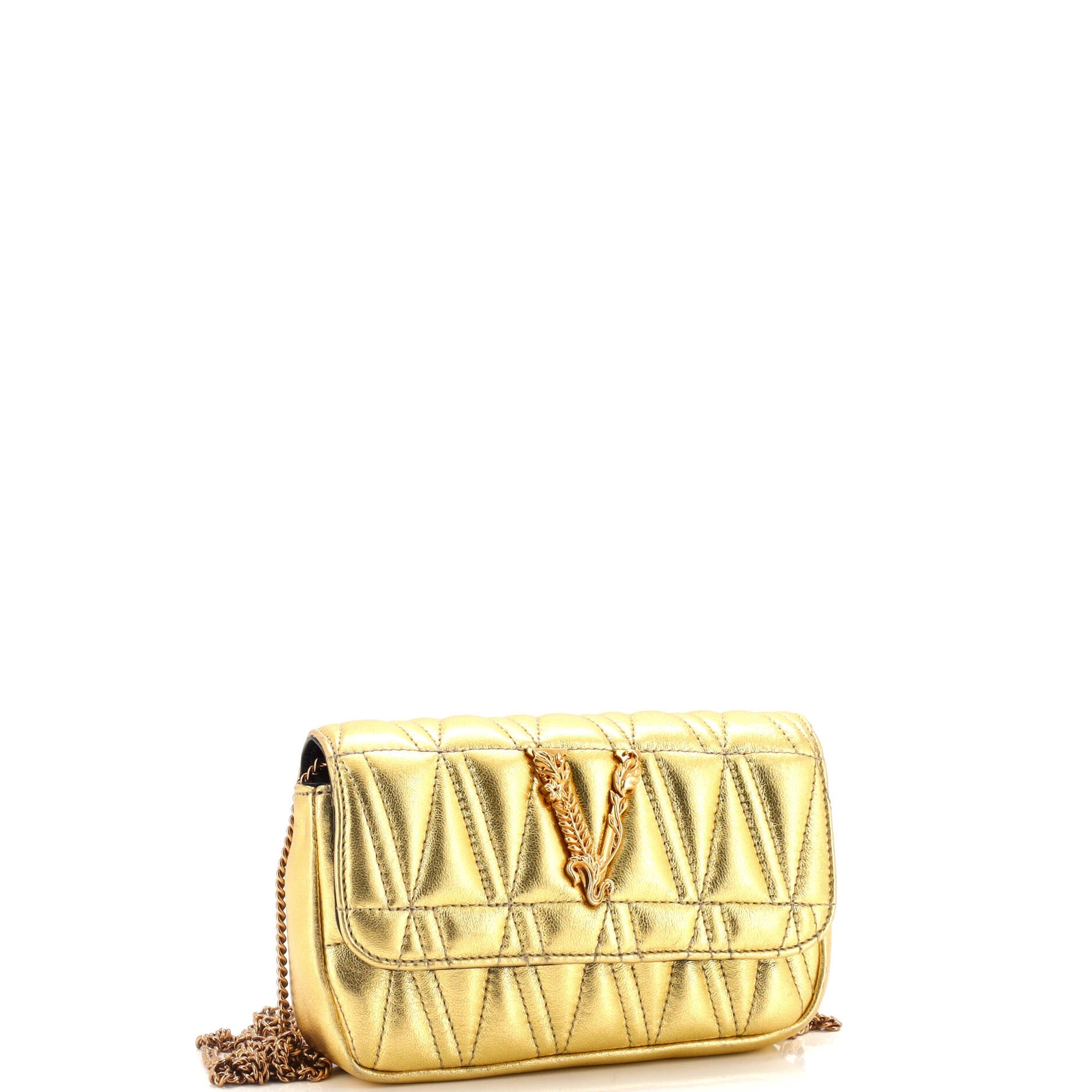 Virtus Chain Flap Shoulder Bag Quilted Leather Mini