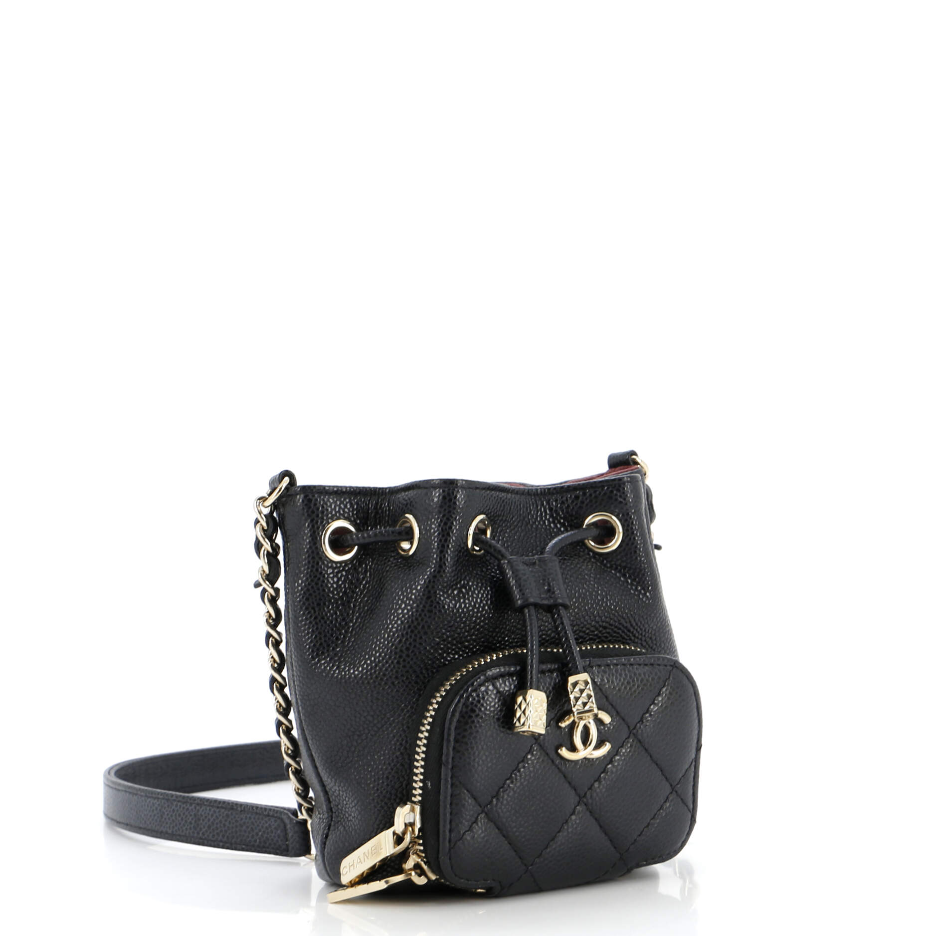 Business Affinity Drawstring Bucket Bag Quilted Caviar Mini