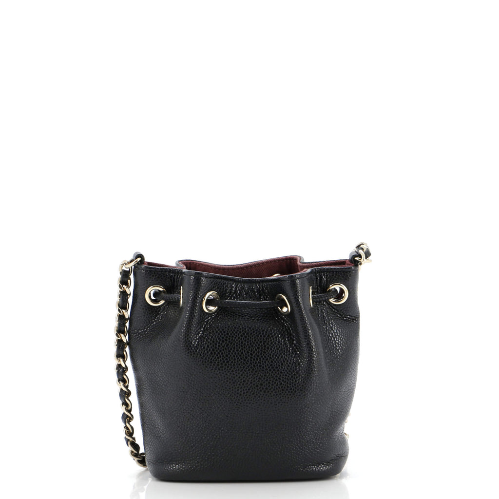 Business Affinity Drawstring Bucket Bag Quilted Caviar Mini