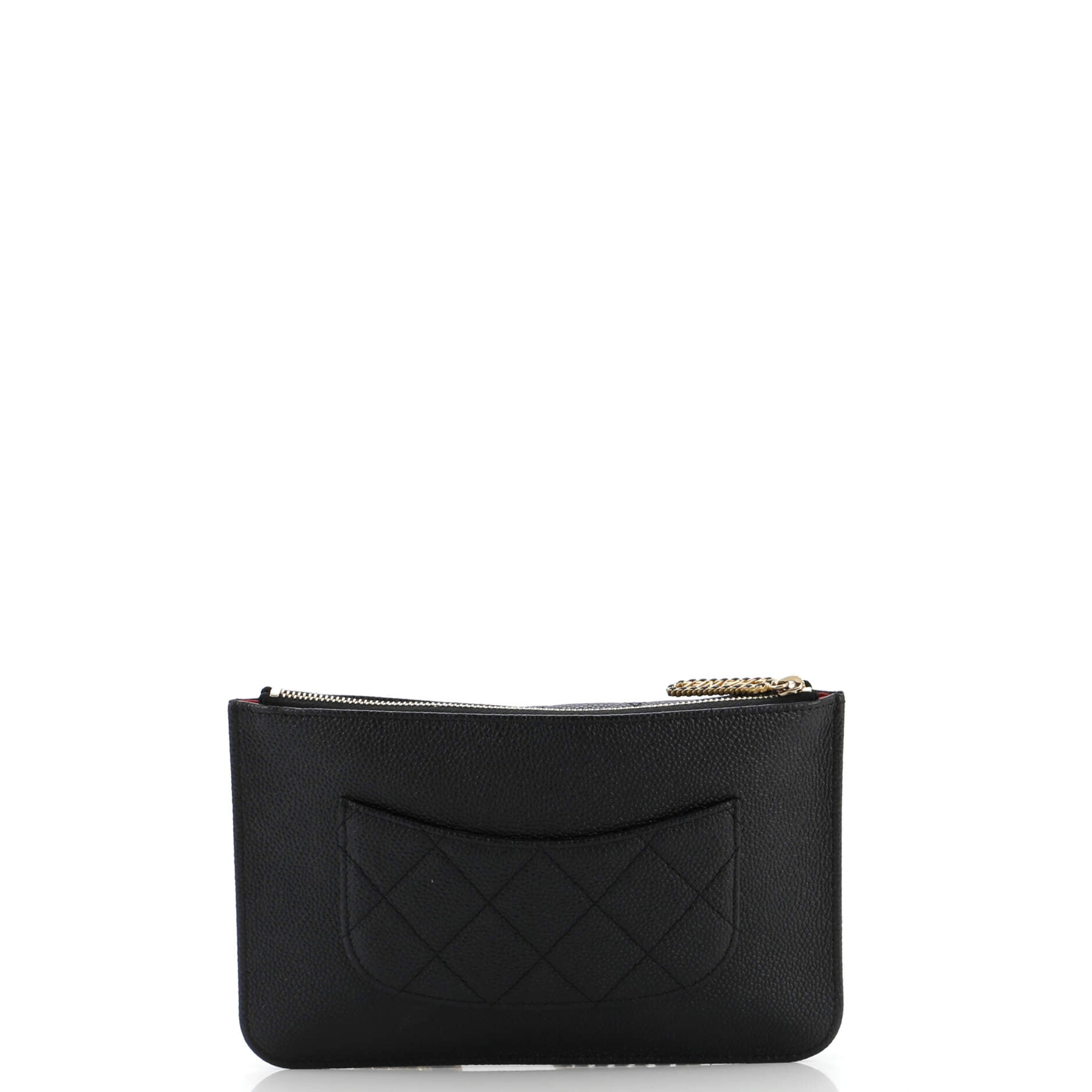 CC Front Pocket Clutch with Chain Quilted Caviar Small